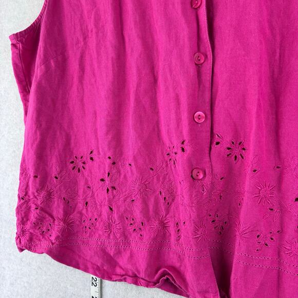 Vintage Notations Sleeveless Top Women's XL Pink Embroidered Eyelet Floral Linen - Picture 7 of 8